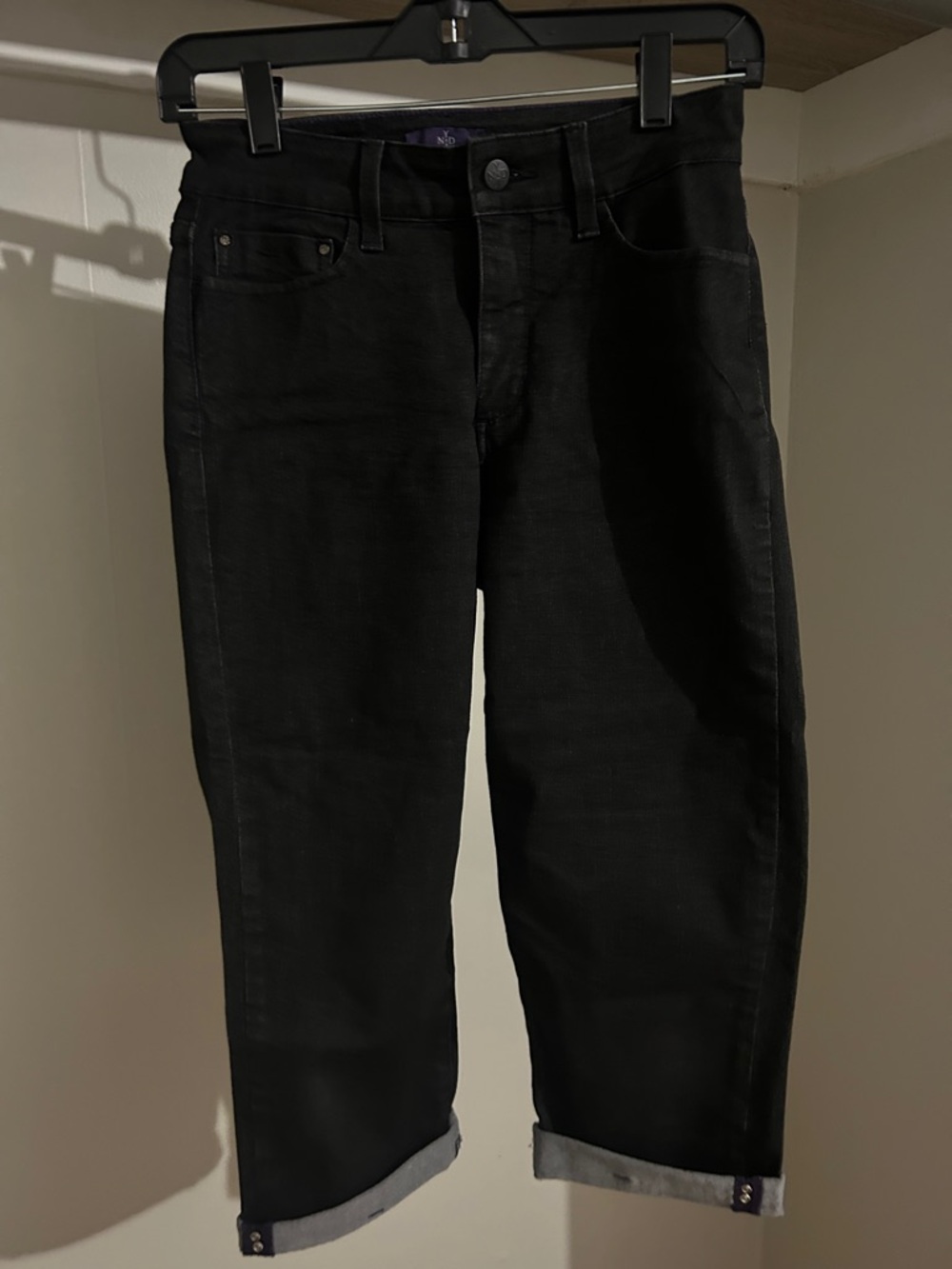 NYDJ Black Straight-Leg Jeans with Subtle Purple Trim